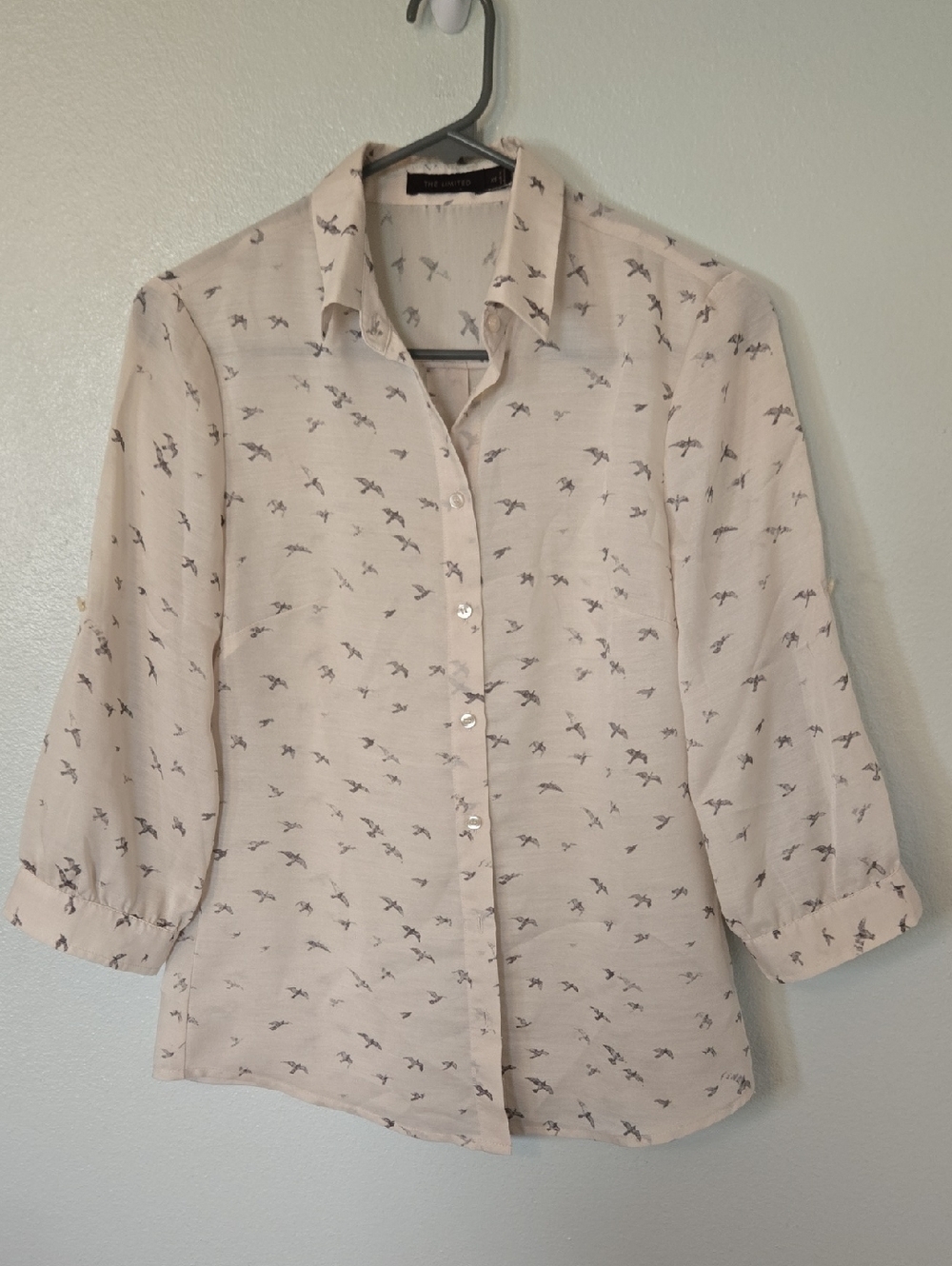 The Limited | Cream Bird Print Button Down Shirt Size XS